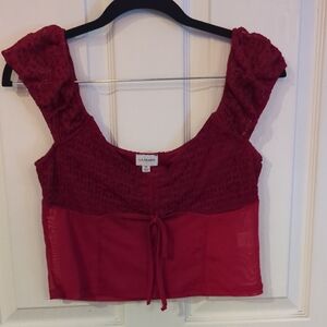 La Hearts Burgundy Lace Crop Top